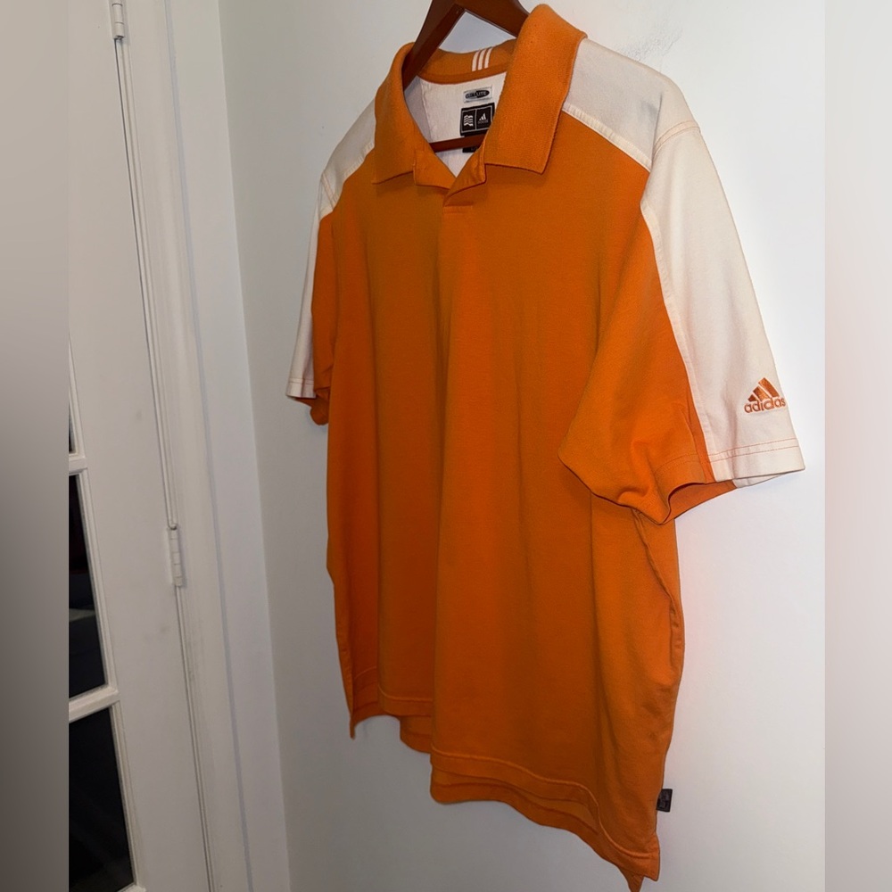 🧡 Adidas ClimaLite Orange & White Colorblock Polo Shirt – Men’s L - Picture 4 of 14